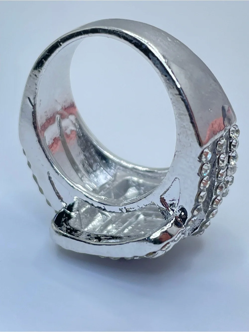 Pave Diamond White CZ Cluster Statement Ring Silver Bold Square Halo Glam